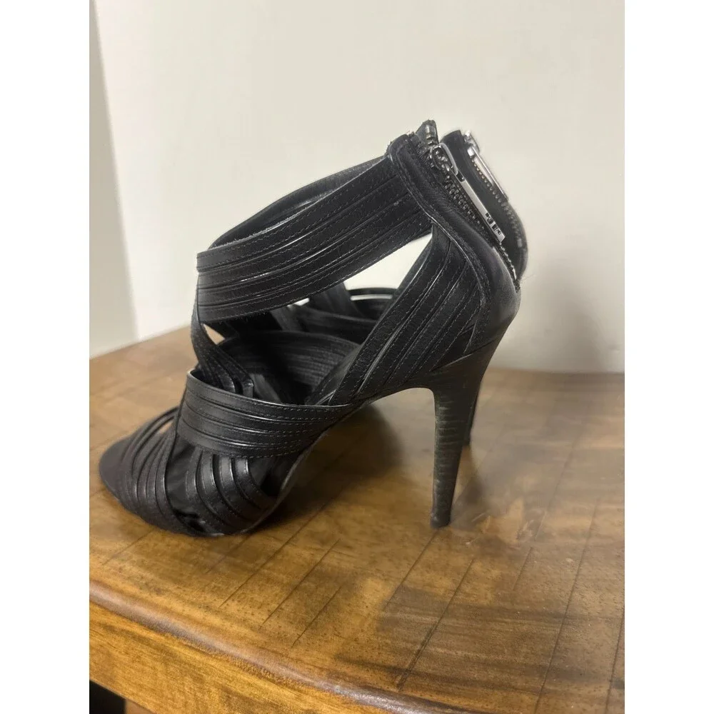 Tory Burch Women’s Size 7 Black Leather Strappy High Heels Designer Pumps